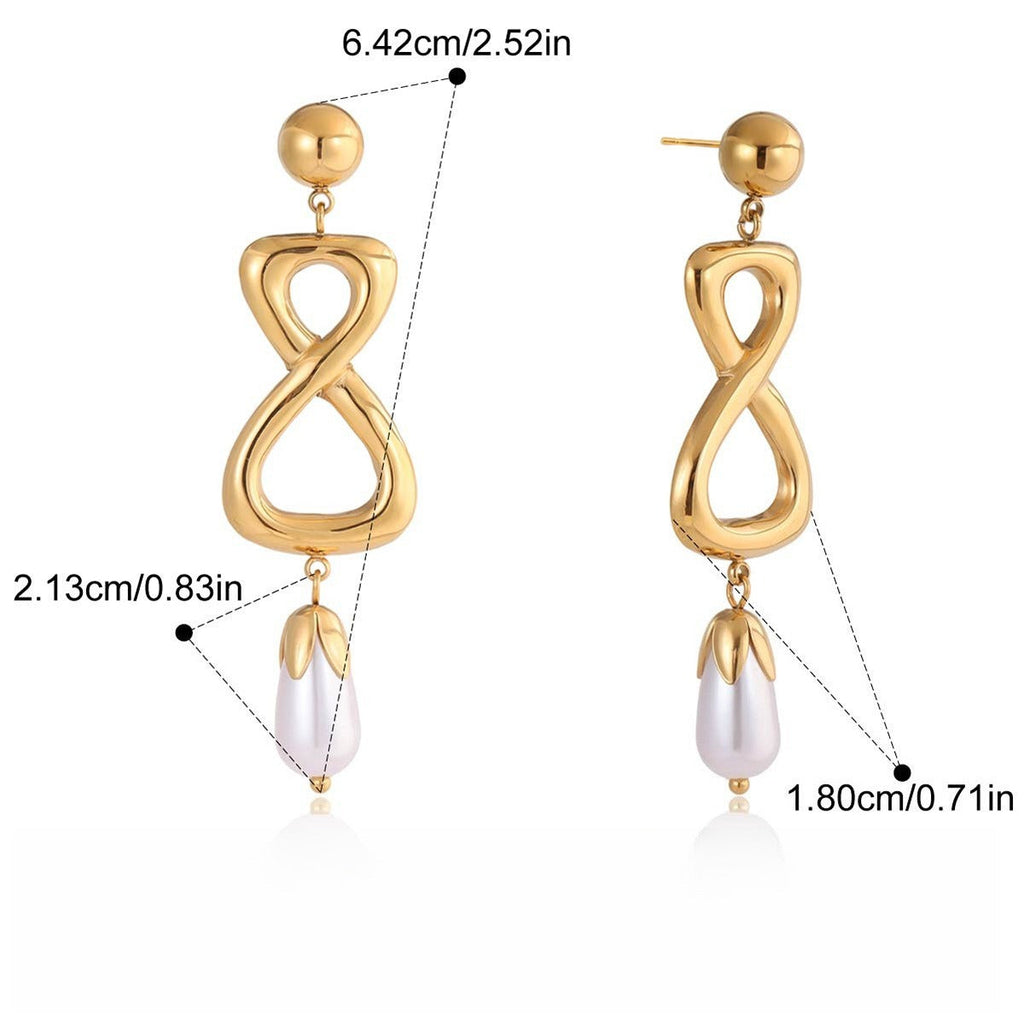 18K gold figure-eight shaped titanium steel earrings for autumn and winter. Vera Lux