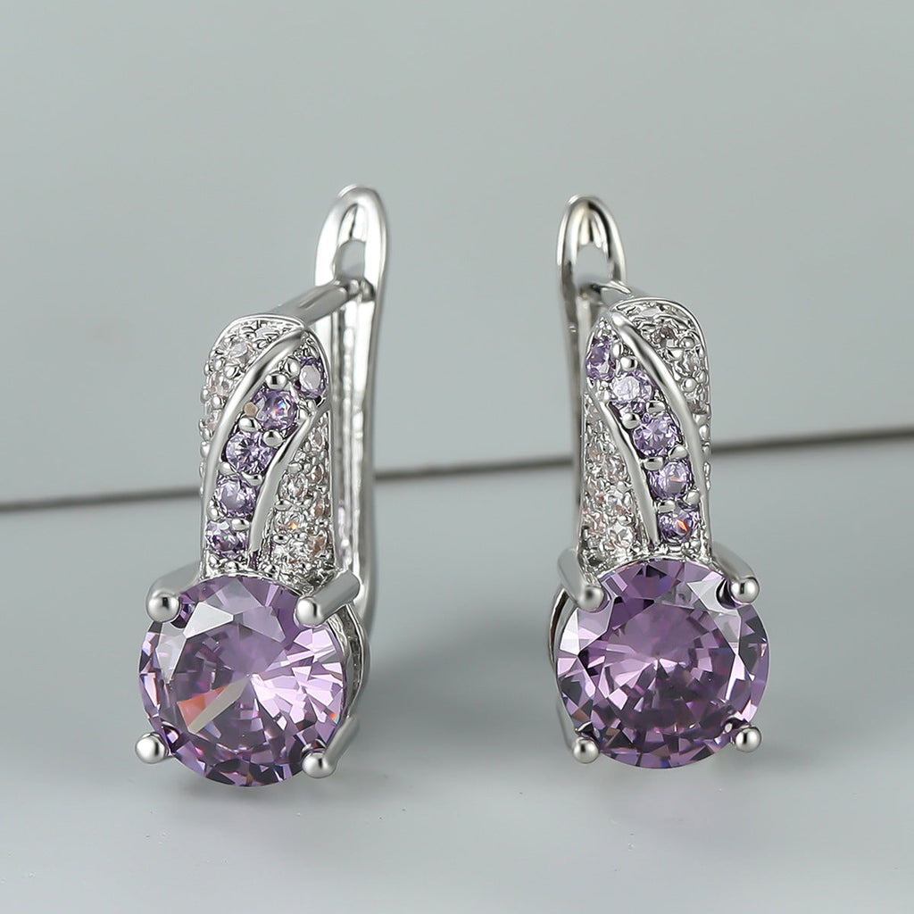 AutumnWinter Accessories White K-Gold Inlaid Round Amethyst Ear Clips Vera Lux