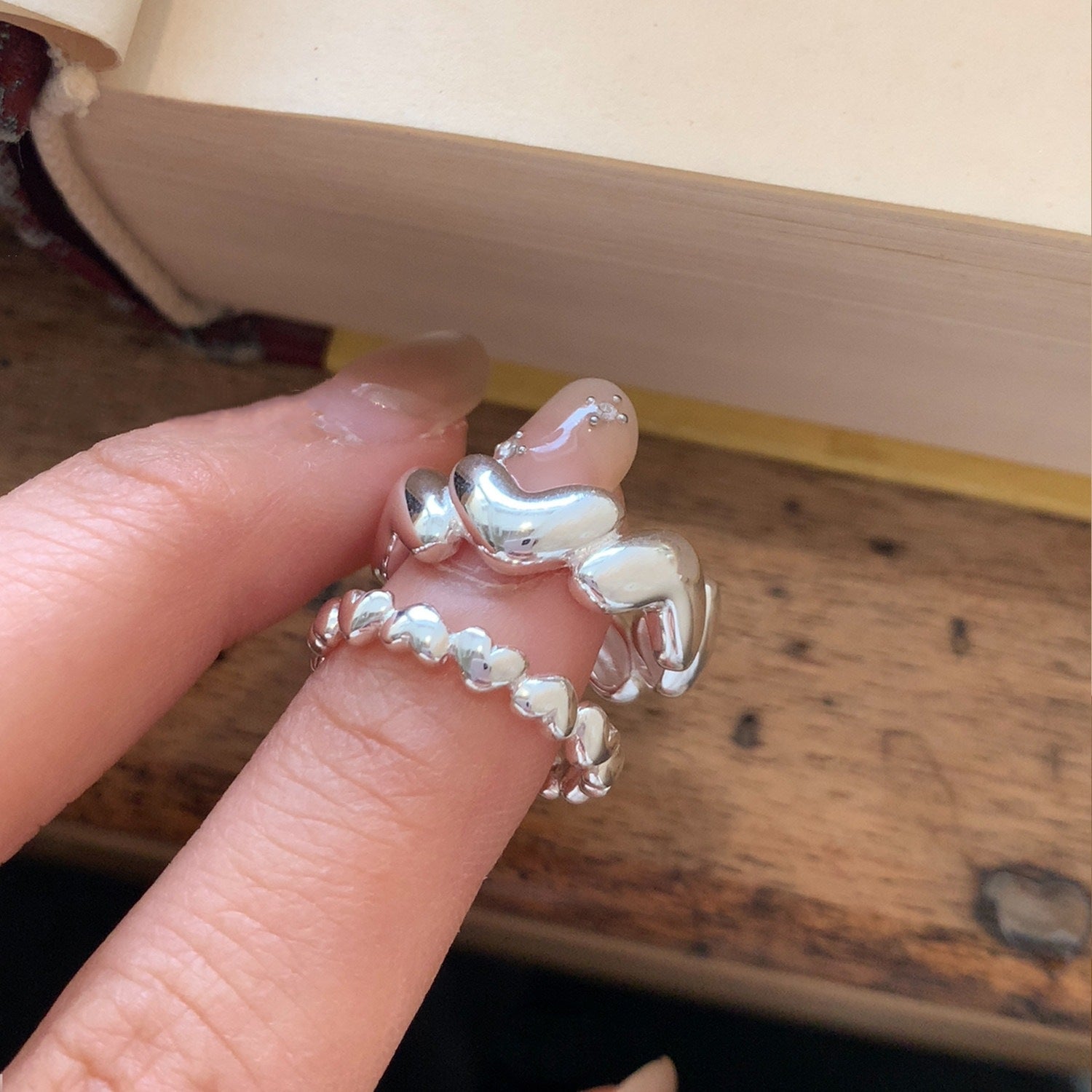 Sweet Heart Stackable Ring For Women, Irregular Unique Heart Shape Adjustable Open Finger Ring, Trendy Forest Style Boho Index Ring Gift Vera Lux