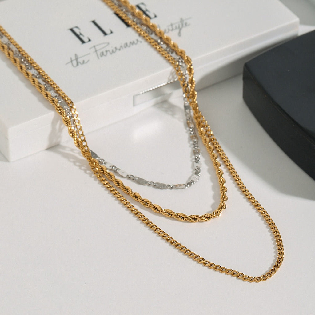 18K gold three-layer chain with gold and silver color matching design, noble and elegant necklace Vera Lux