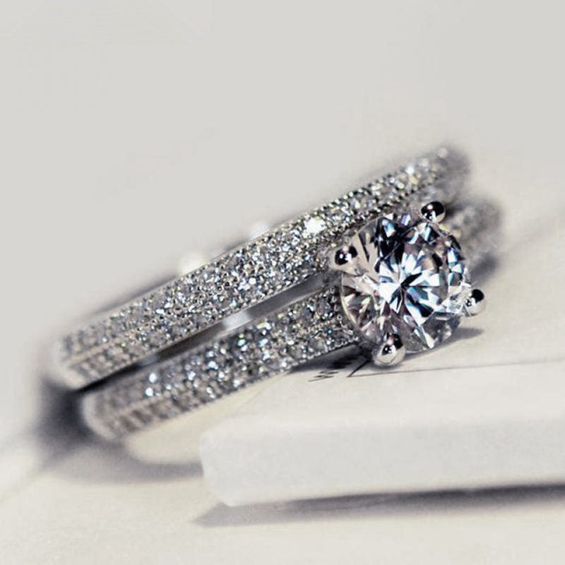 Micro Pave Ring Set With Simulated Heart & Arrow Zirconia, Luxury Proposal Ring For Women Vera Lux