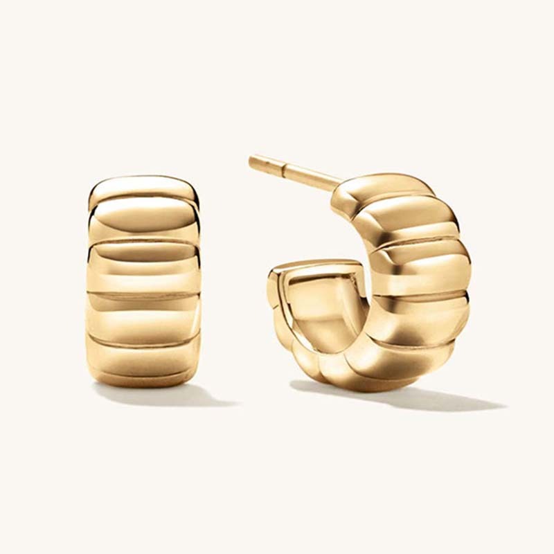 18K gold-plated, solid sterling silver C-shaped hoop earrings. Vera Lux