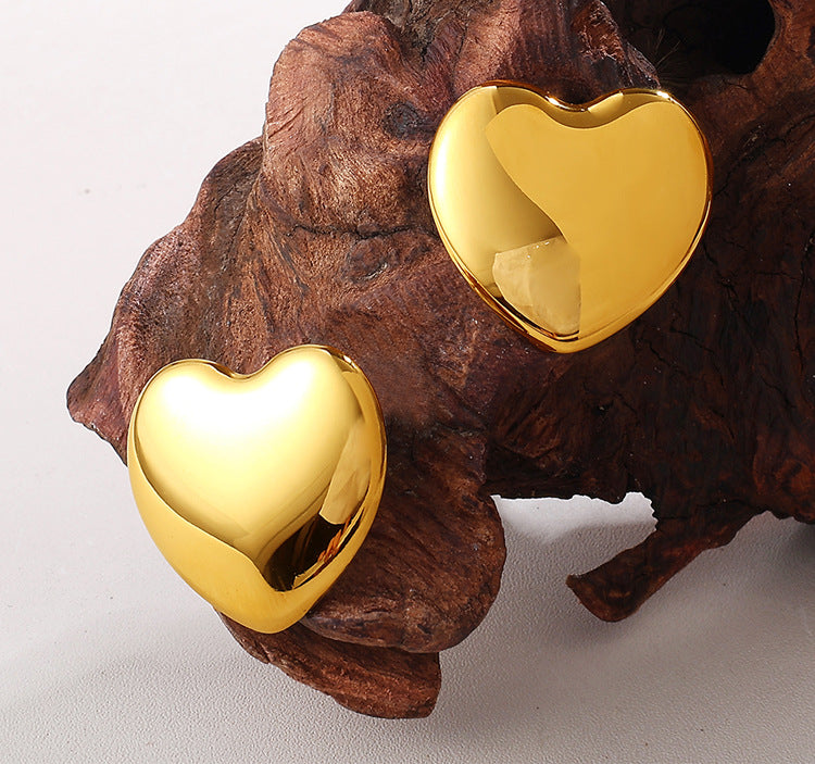 European And American Minimalist Glossy Heart-shaped Stainless Steel Earrings For Women. Light Luxury Minimalist Style. Exaggerated Heart-shaped Earrings. Versatile Accessories. Vera Lux