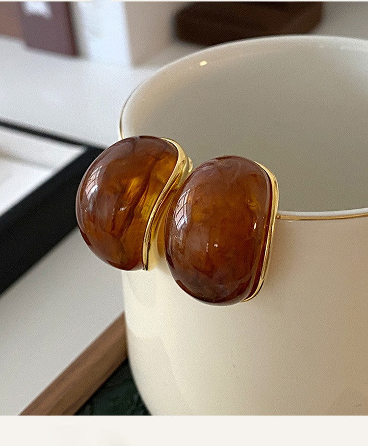 2026 Trendy Maillard Aesthetic Earrings, Natural Wood Amber Resin Gold Knot Drop Earrings, Retro Lightweight Dangle Earrings For Daily Commute Party Vera Lux