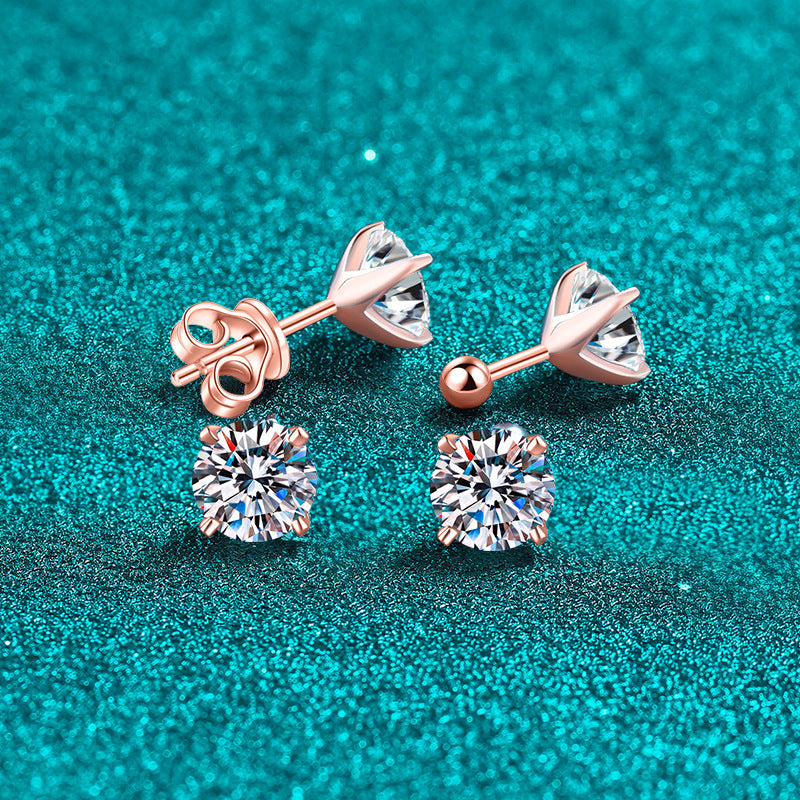 S925 Sterling Silver Four-Claw Champagne Gold Earrings Vera Lux