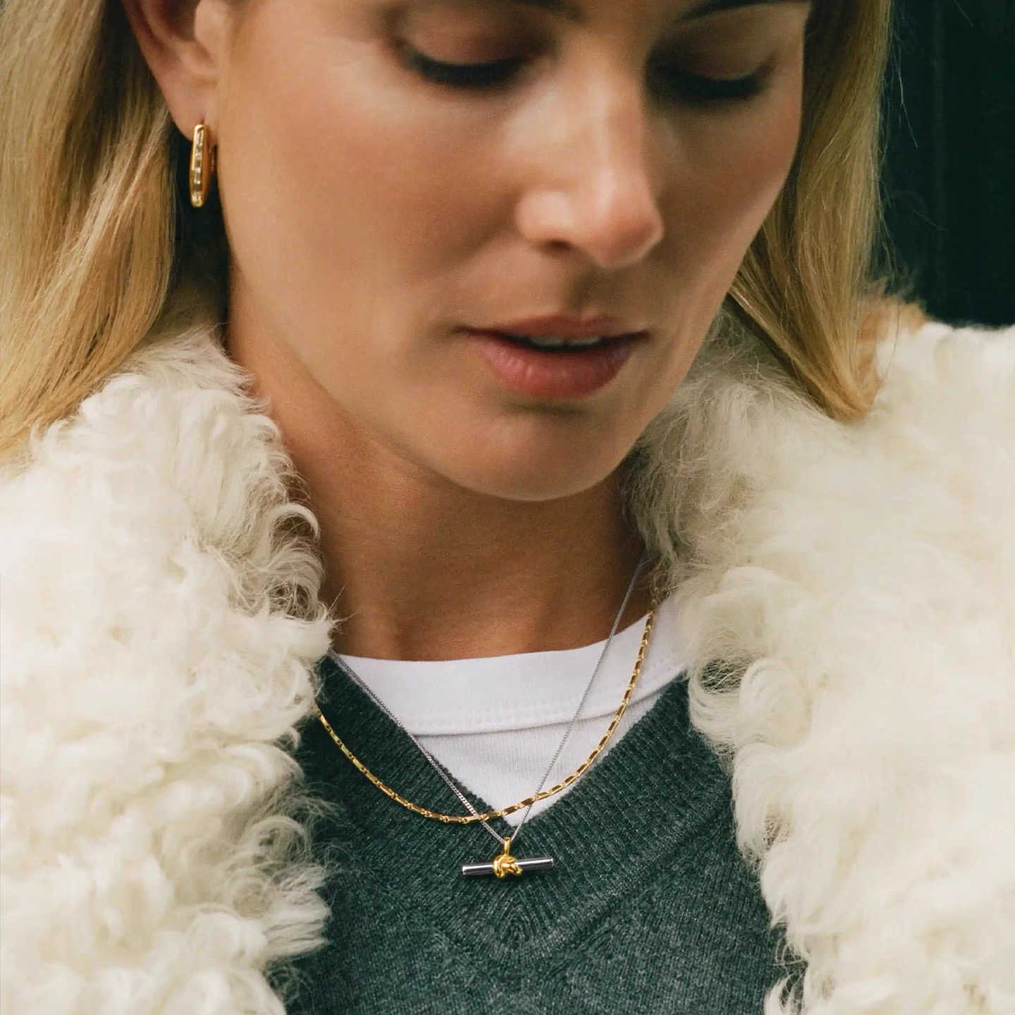 Gold And Silver Double T-shaped Horizontal Necklace Vera Lux