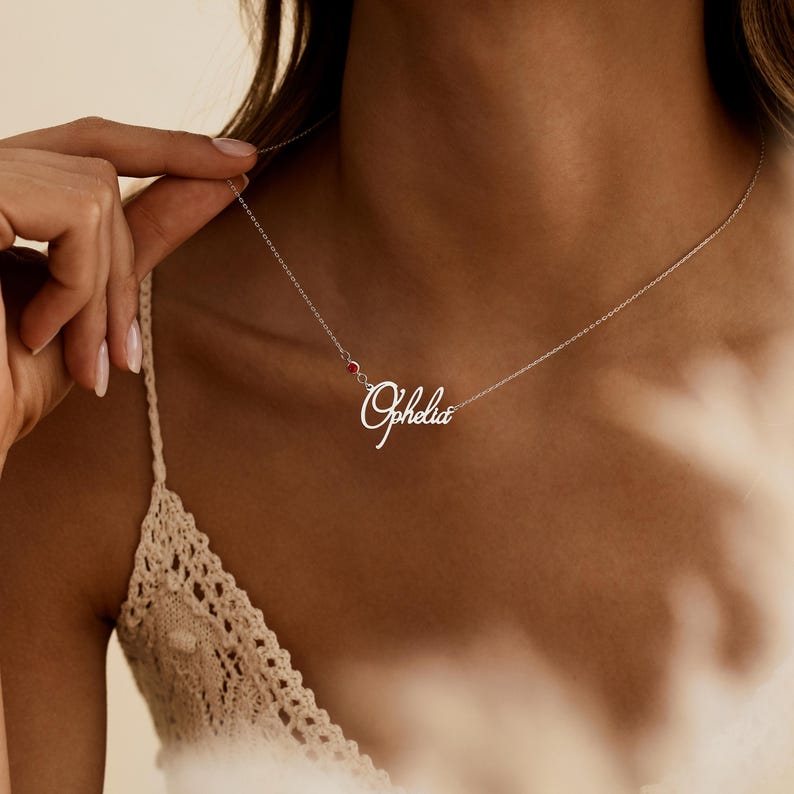 Personalized Cursive Name & Birthstone Necklace Vera Lux