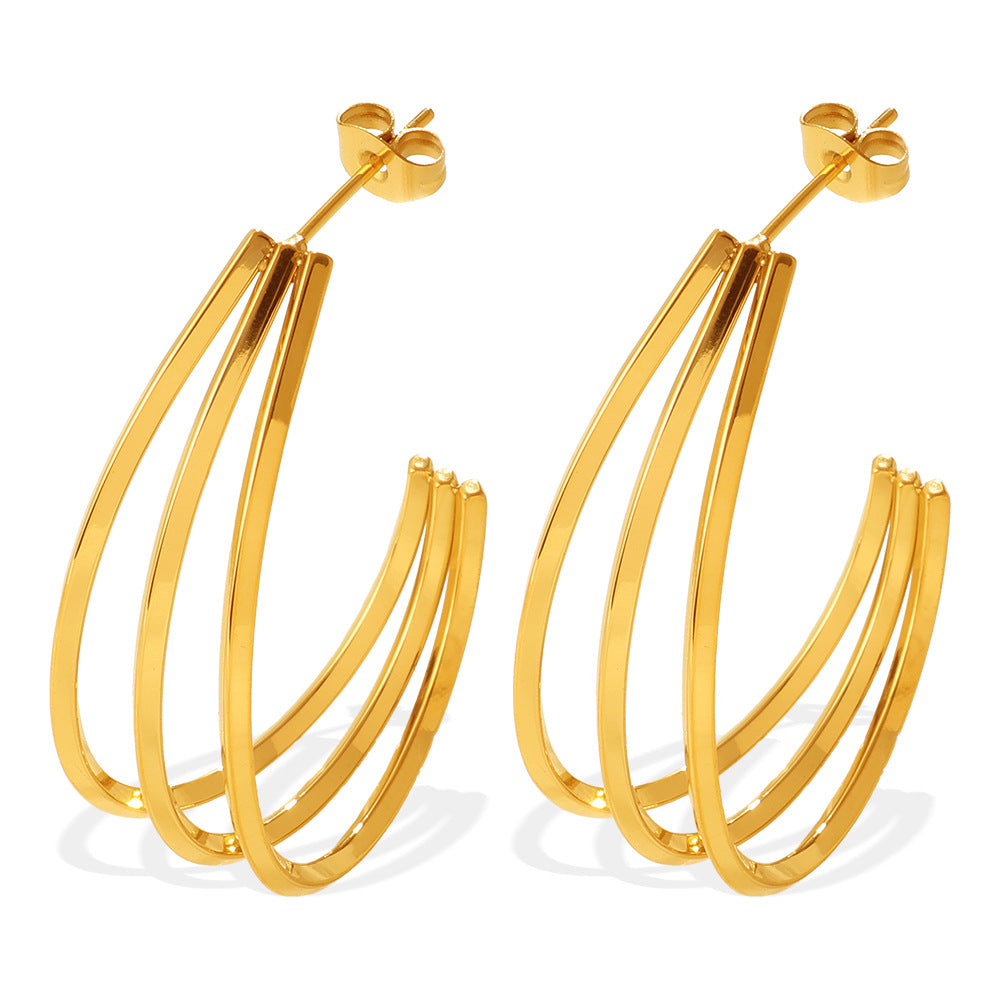 Elegant & Versatile Vintage Bold C-Shaped Earrings, 18K Gold Plated Stainless Steel, Minimalist Multi-Layer Women's Earrings Vera Lux