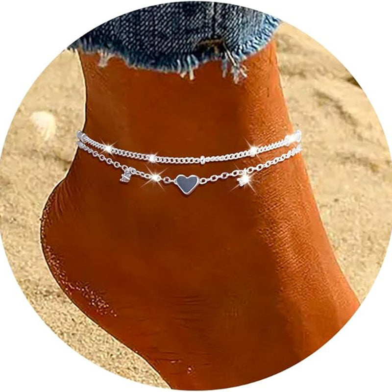 Fashion Heart-shaped Zircon Anklet Women's Waterproof Simple Heart-shaped Vera Lux