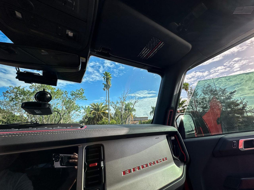 Flag Sun Visor Warning Overlays - 2021+ Bronco / 2024+ Ranger Raptor StickerFab