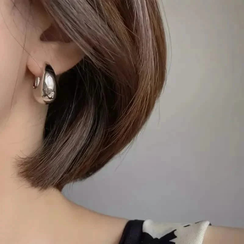 Glossy Chunky Shaped Hoop Earrings Copper Jewelry Vintage Elegant Style Female Geometric Ear Buckles DailySale