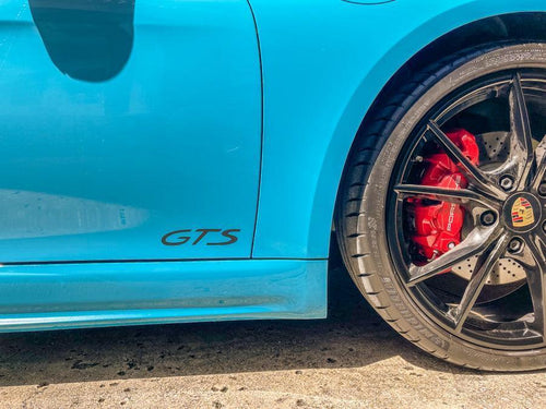 "GTS" Door Vinyl Logo Emblems for Porsche Vehicles (Boxter, Cayman, 911, Macan, Cayenne, Panamera) StickerFab