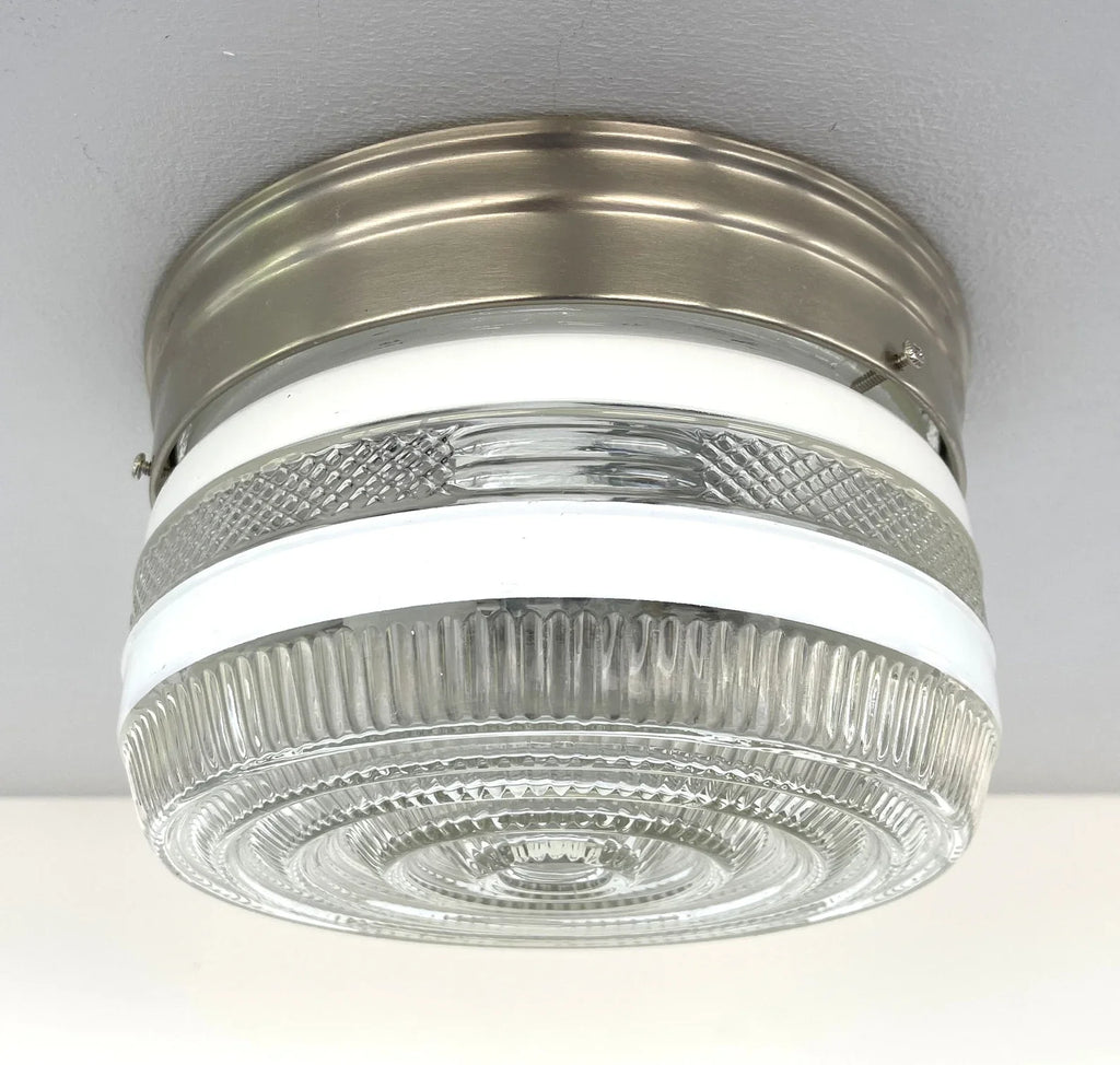 RETRO 1960's Antique DRUM Flush Mount Ceiling Light Brushed Nickel The Lamp Goods