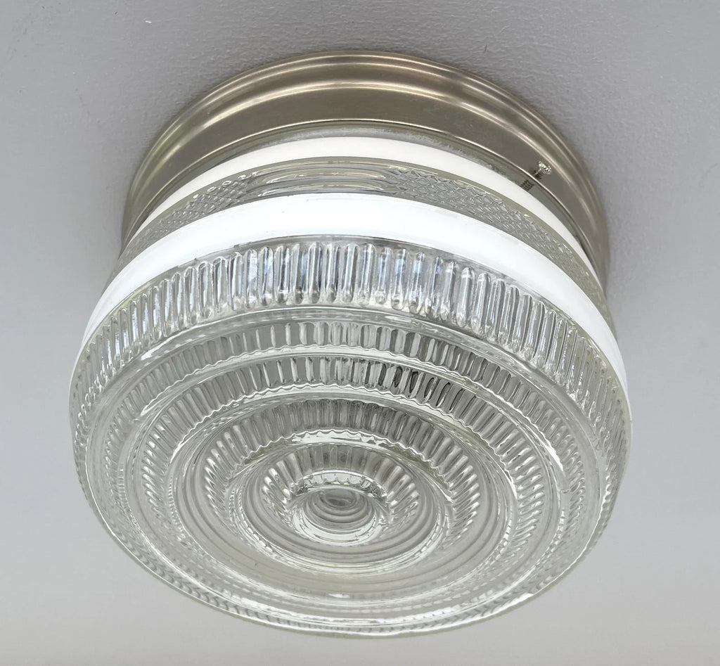 RETRO 1960's Antique DRUM Flush Mount Ceiling Light Brushed Nickel The Lamp Goods