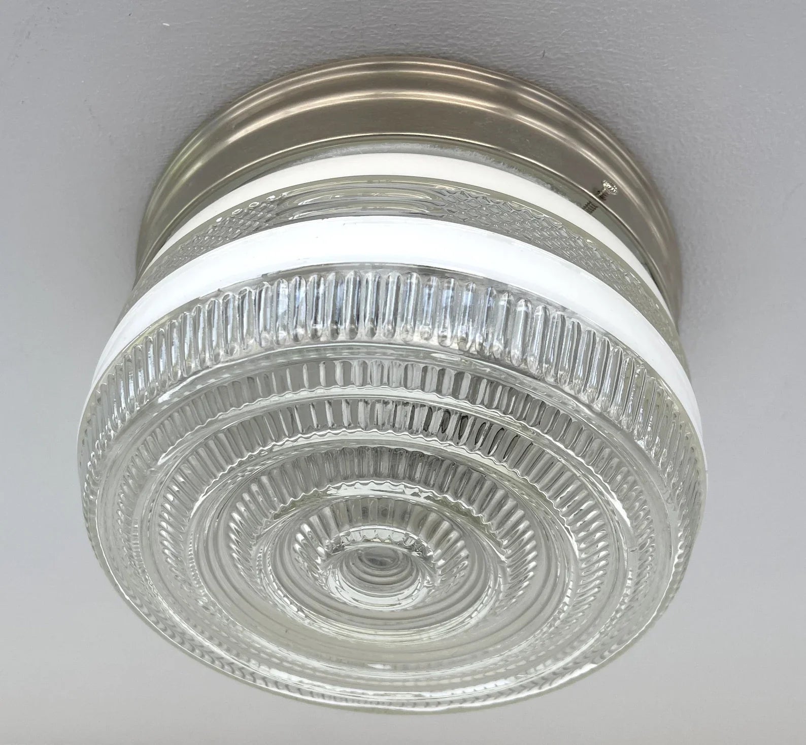 RETRO 1960's Antique DRUM Flush Mount Ceiling Light Brushed Nickel The Lamp Goods