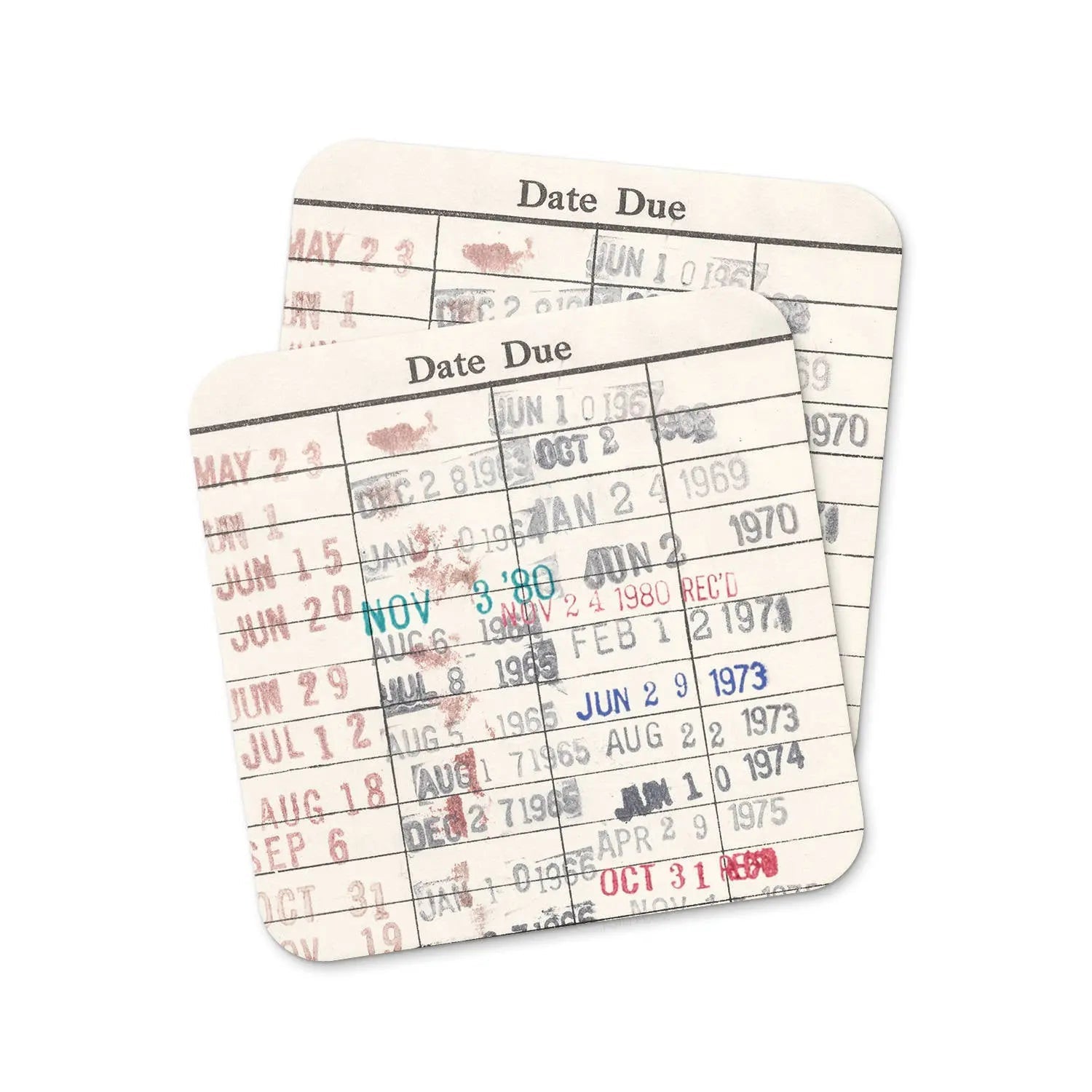 Library Card Coaster - Librarian Gift Set of Coasters - Reading Reader Book - Vintage Library Due Date Card Joyful Moose