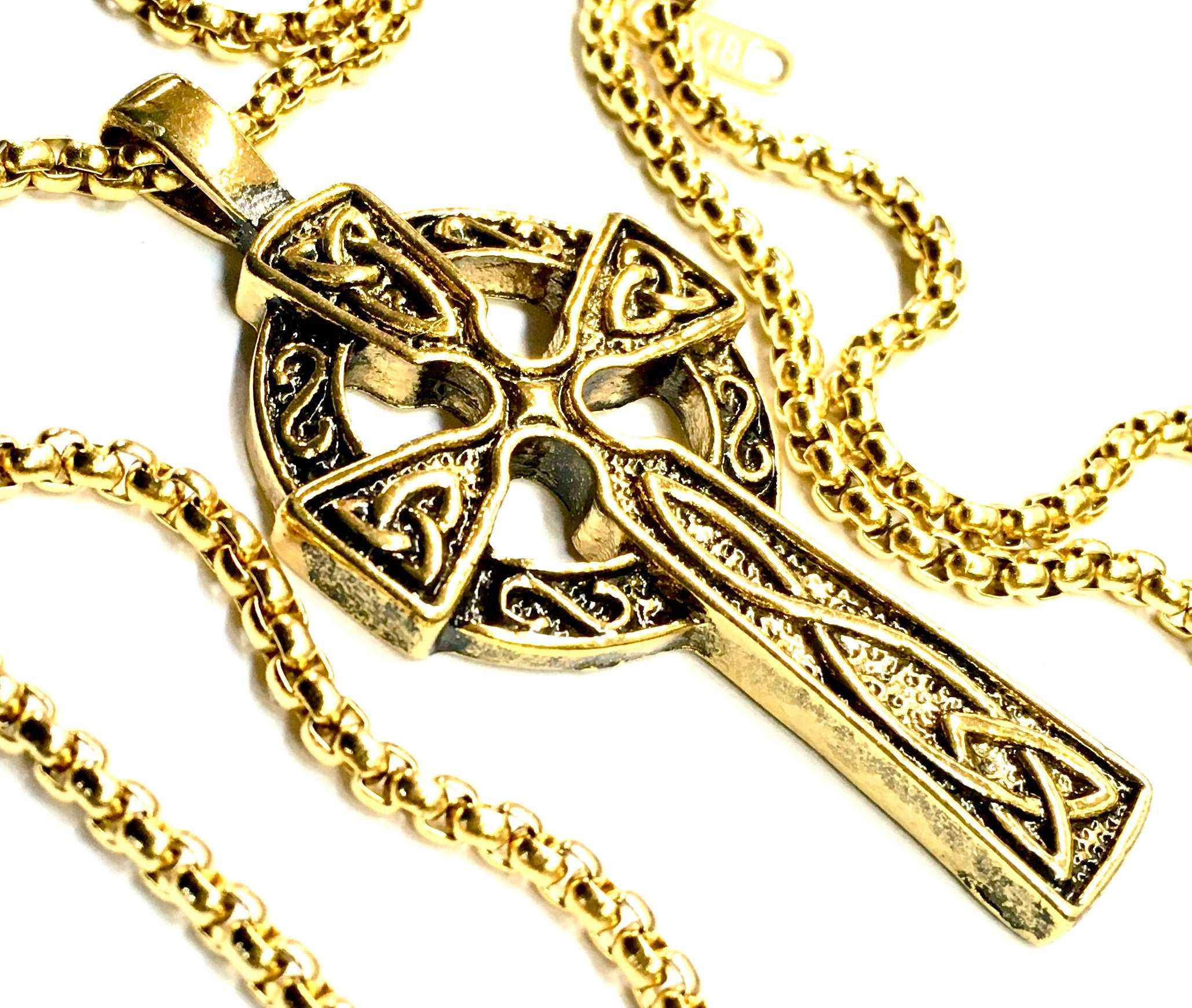 Celtic Cross Mens Necklace Irish Knot Crucifix Waterproof Super Thick Cast Large Cross Vintage Filigree Viking Heavy Box Chain Jewelry Saint Michaels Jewelry