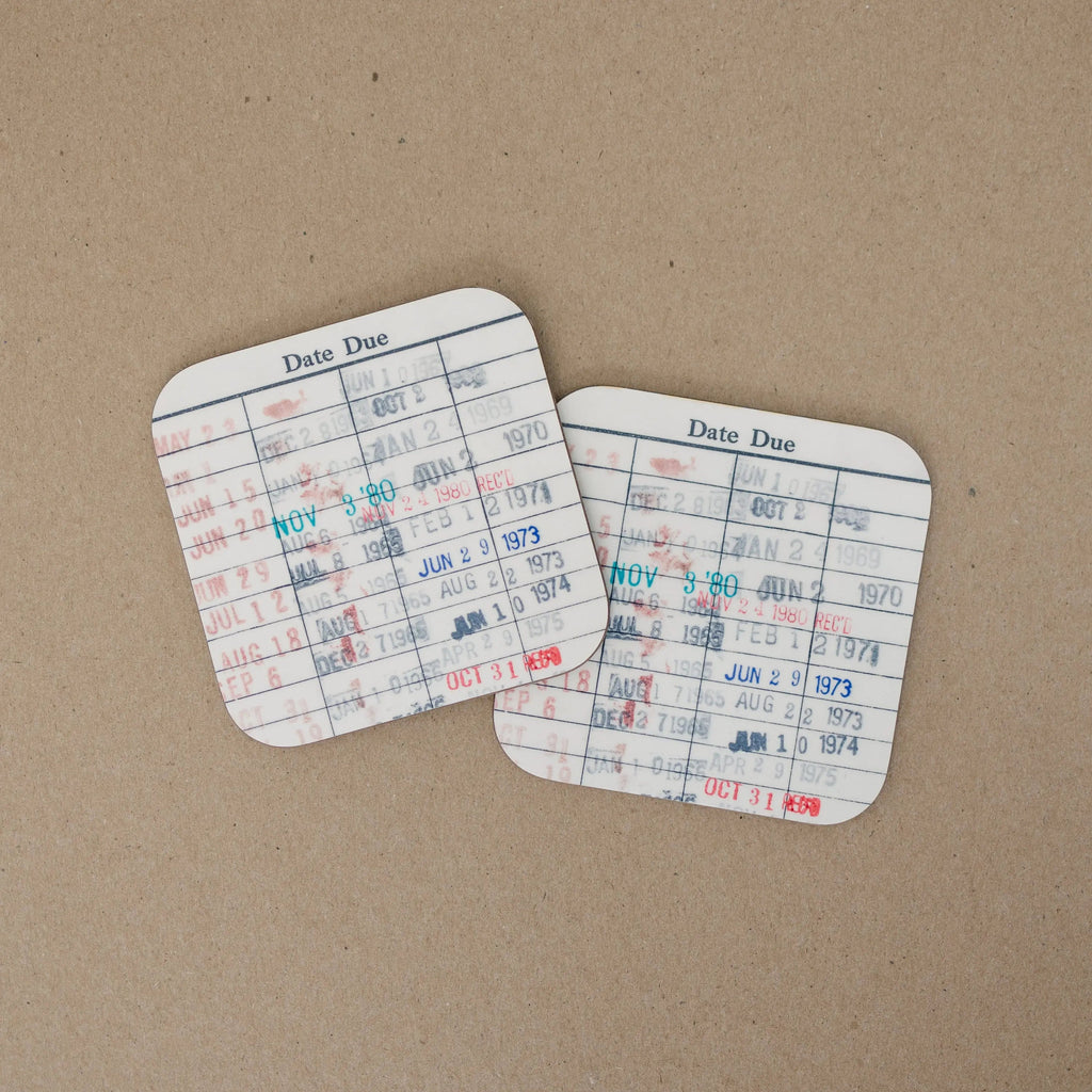 Library Card Coaster - Librarian Gift Set of Coasters - Reading Reader Book - Vintage Library Due Date Card Joyful Moose