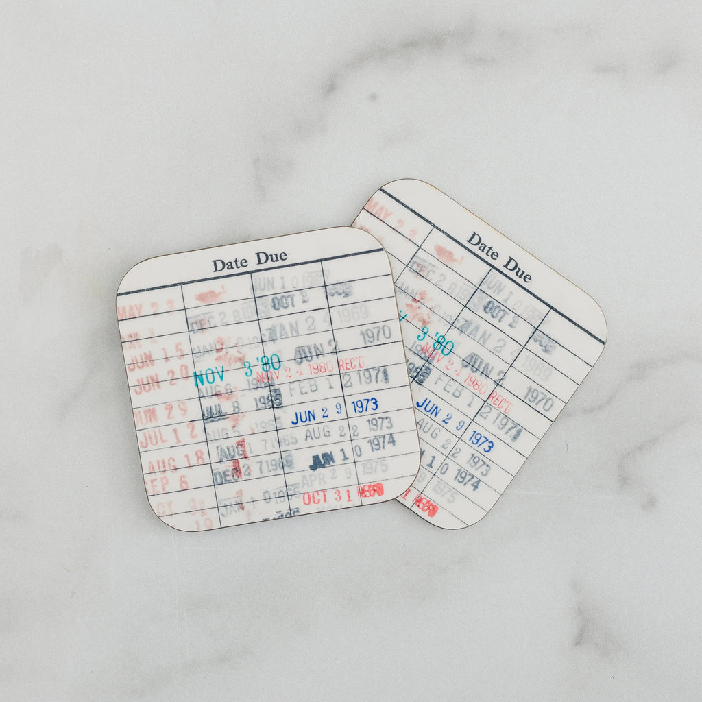 Library Card Coaster - Librarian Gift Set of Coasters - Reading Reader Book - Vintage Library Due Date Card Joyful Moose