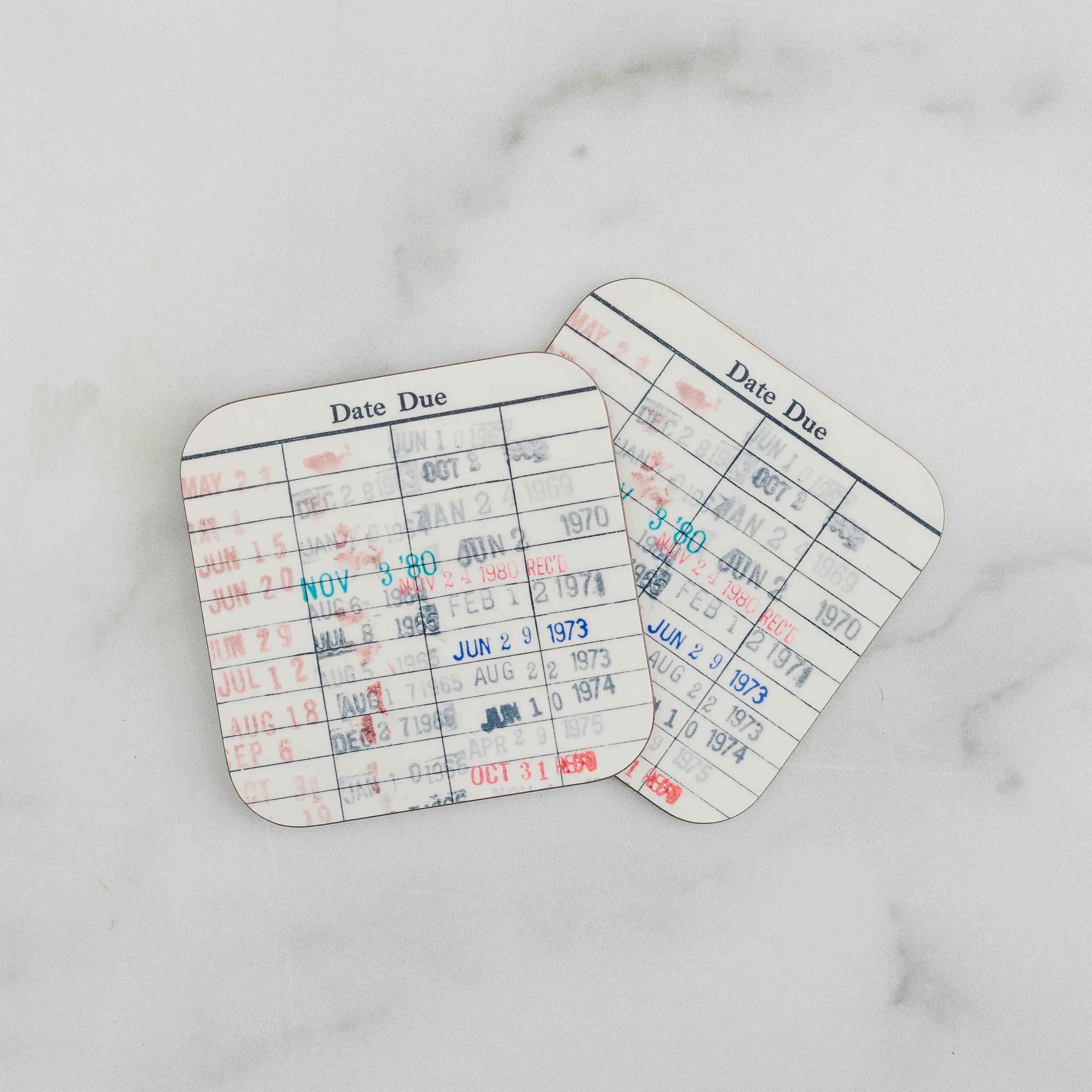 Library Card Coaster - Librarian Gift Set of Coasters - Reading Reader Book - Vintage Library Due Date Card Joyful Moose