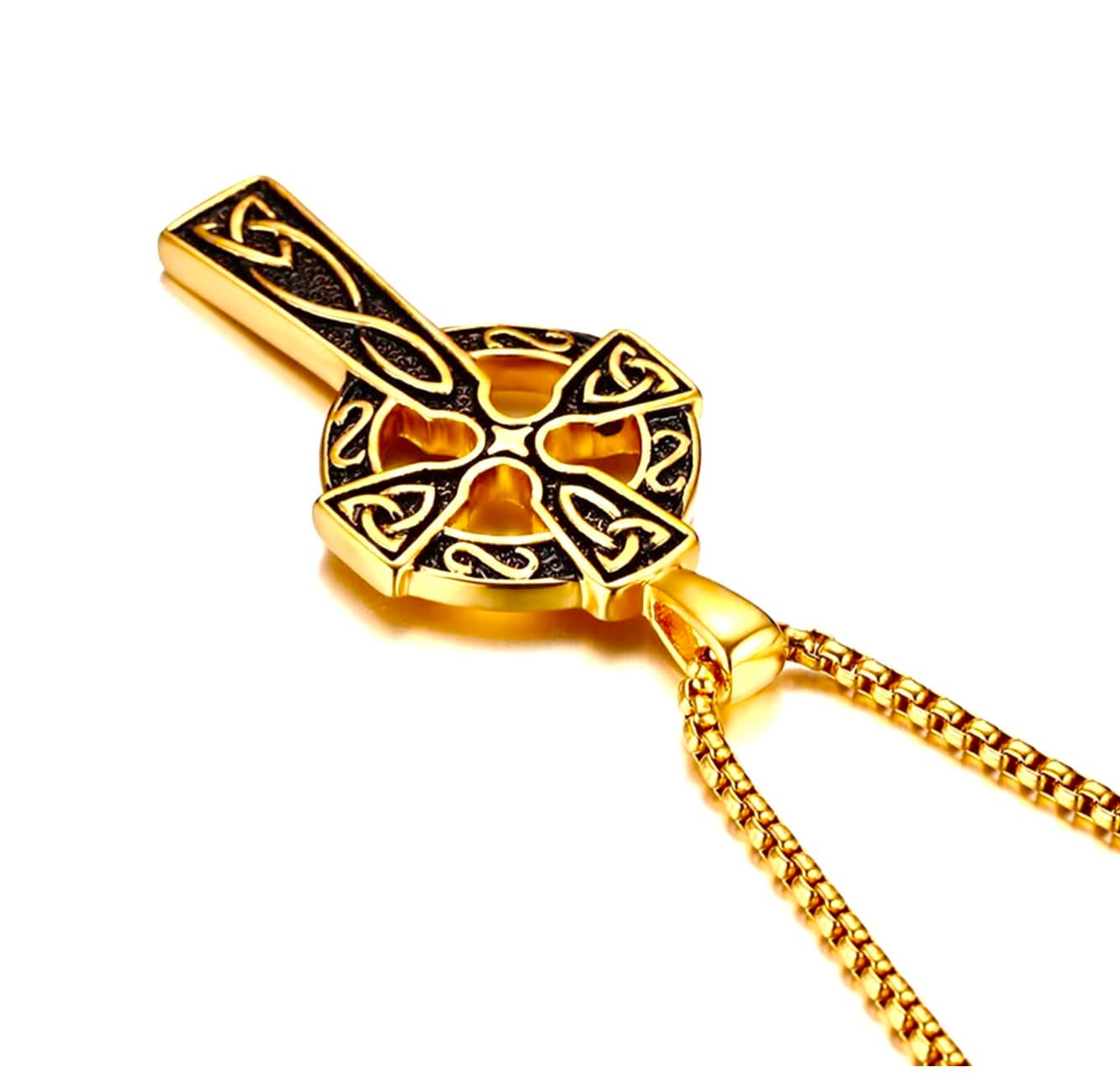 Celtic Cross Mens Necklace Irish Knot Crucifix Waterproof Super Thick Cast Large Cross Vintage Filigree Viking Heavy Box Chain Jewelry Saint Michaels Jewelry