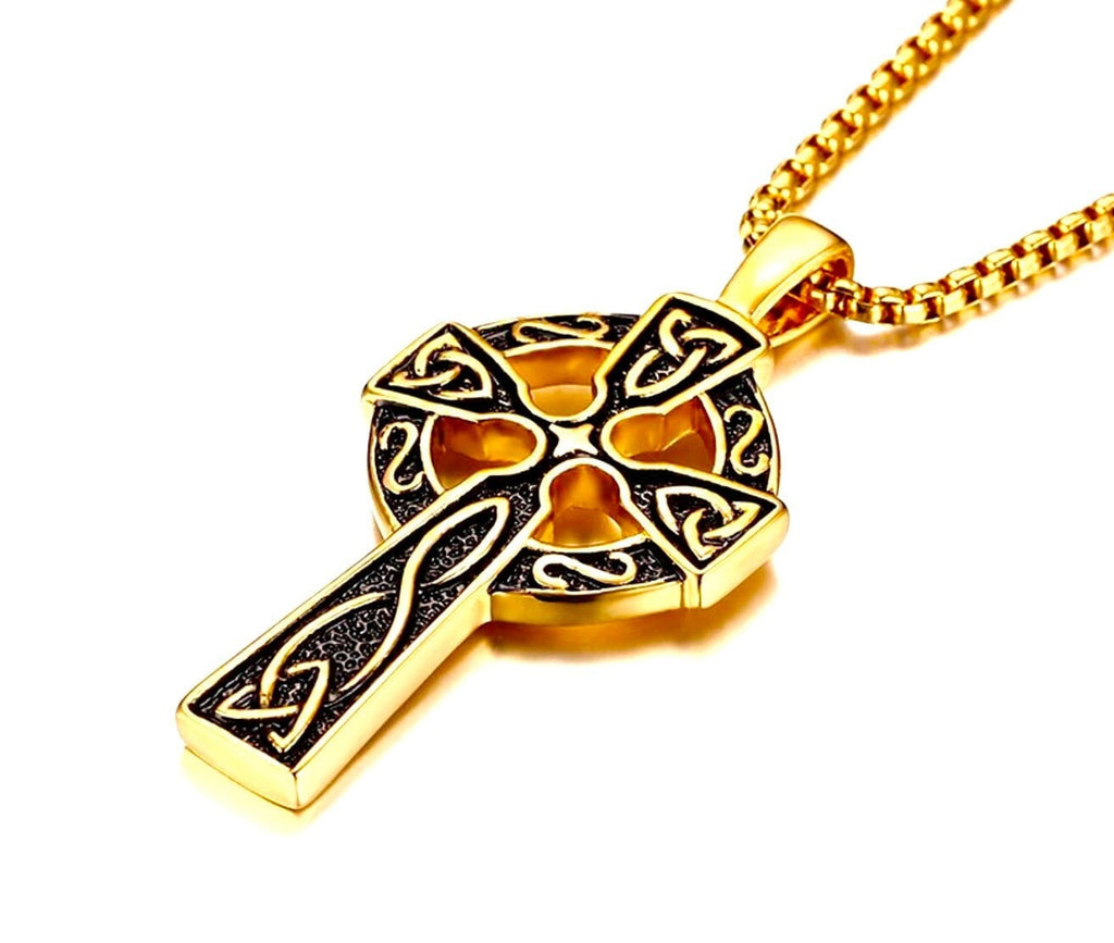 Celtic Cross Mens Necklace Irish Knot Crucifix Waterproof Super Thick Cast Large Cross Vintage Filigree Viking Heavy Box Chain Jewelry Saint Michaels Jewelry