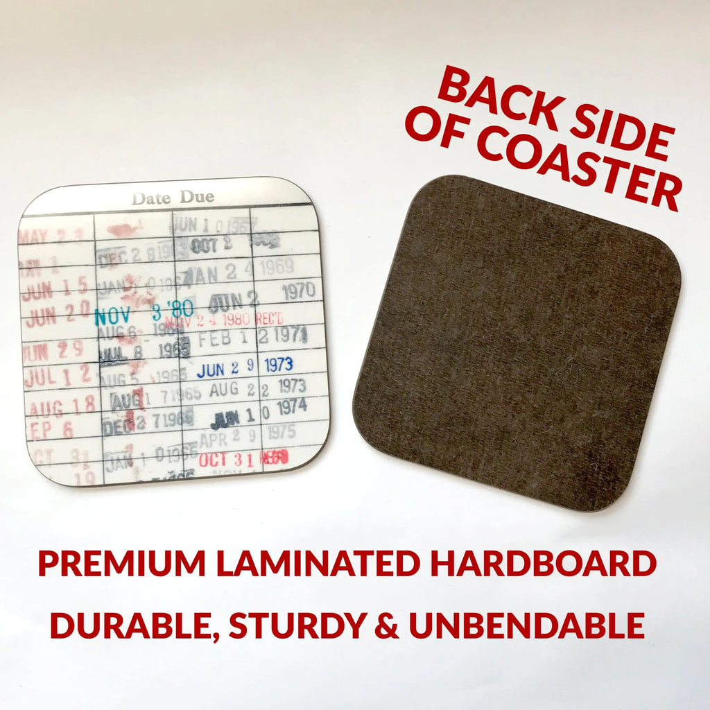 Library Card Coaster - Librarian Gift Set of Coasters - Reading Reader Book - Vintage Library Due Date Card Joyful Moose