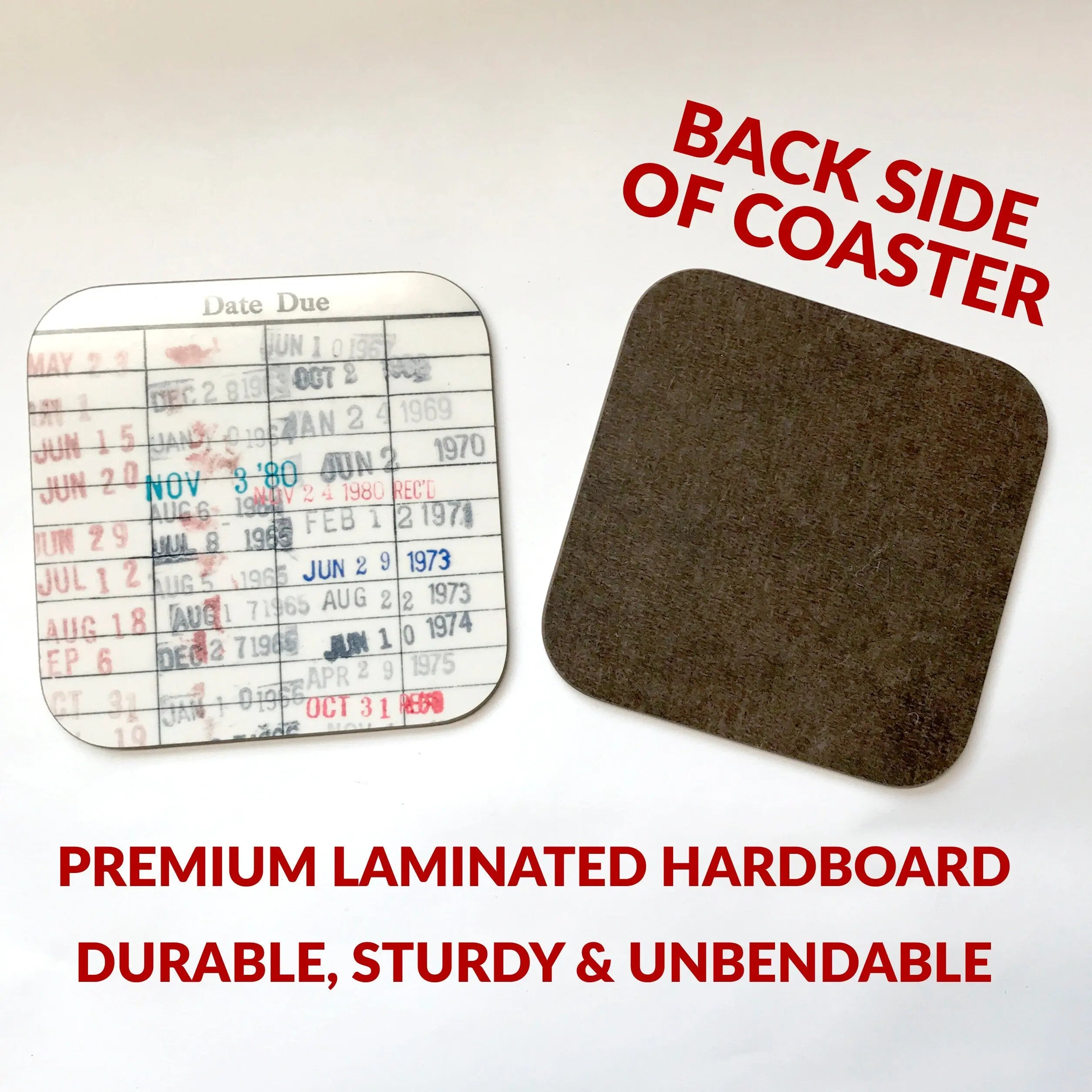 Library Card Coaster - Librarian Gift Set of Coasters - Reading Reader Book - Vintage Library Due Date Card Joyful Moose