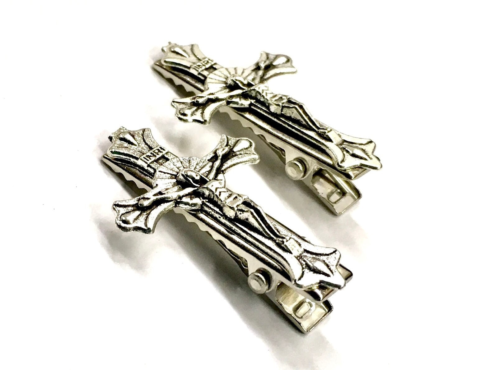 cross crucifix hair clips mini clip barrettes vintage silver crosses hairpin jewelry hairstyles accessories jewellery Saint Michaels Jewelry
