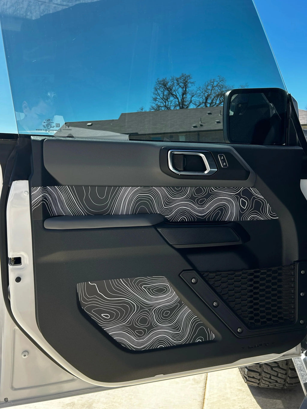 Topo Front Interior Upper Door Card Insert Overlays (Printed Series) - 2021+ Bronco 4 Door StickerFab