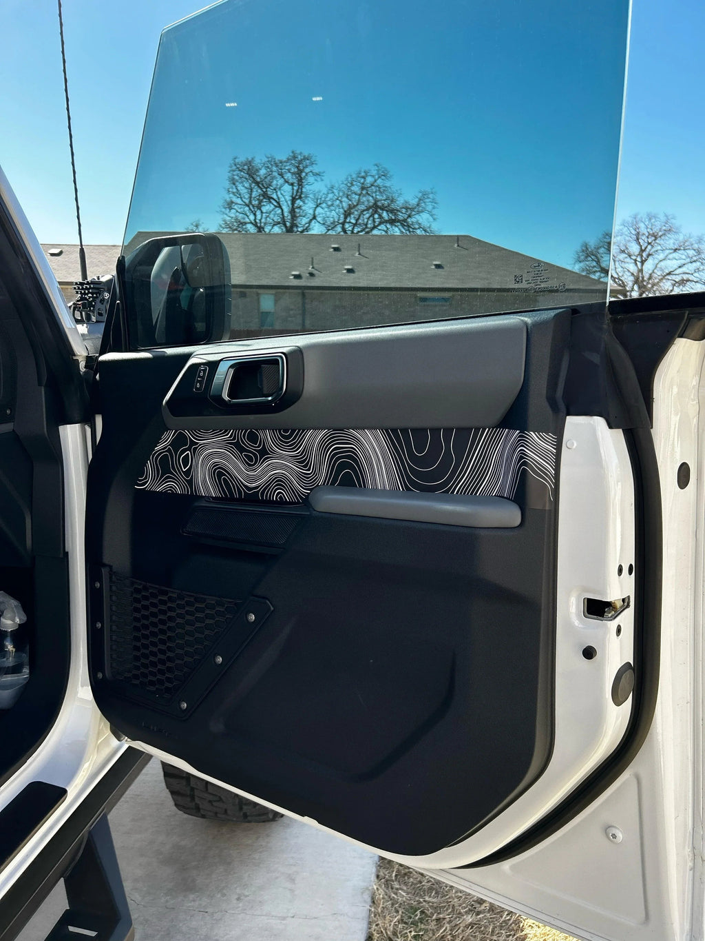 Topo Front Interior Upper Door Card Insert Overlays (Printed Series) - 2021+ Bronco 4 Door StickerFab
