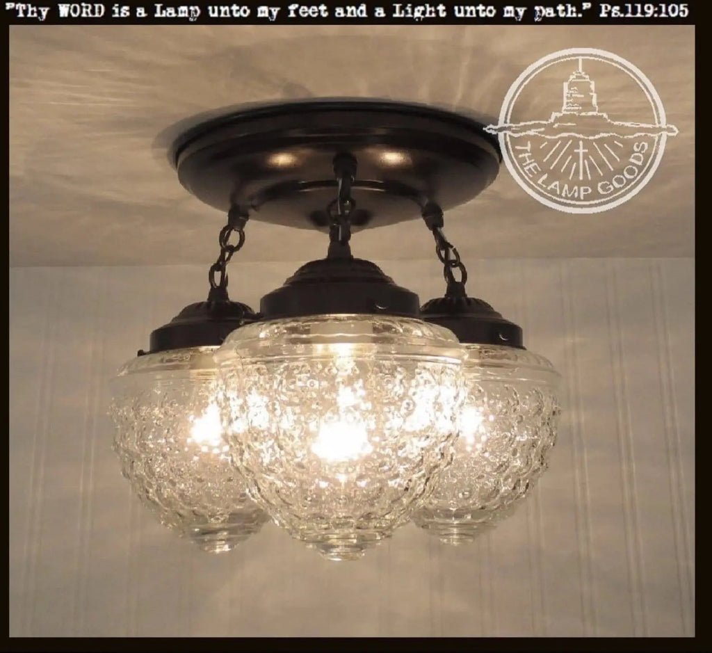 Antique Acorn Glass Ceiling Light | 3-Light Chain Trio The Lamp Goods