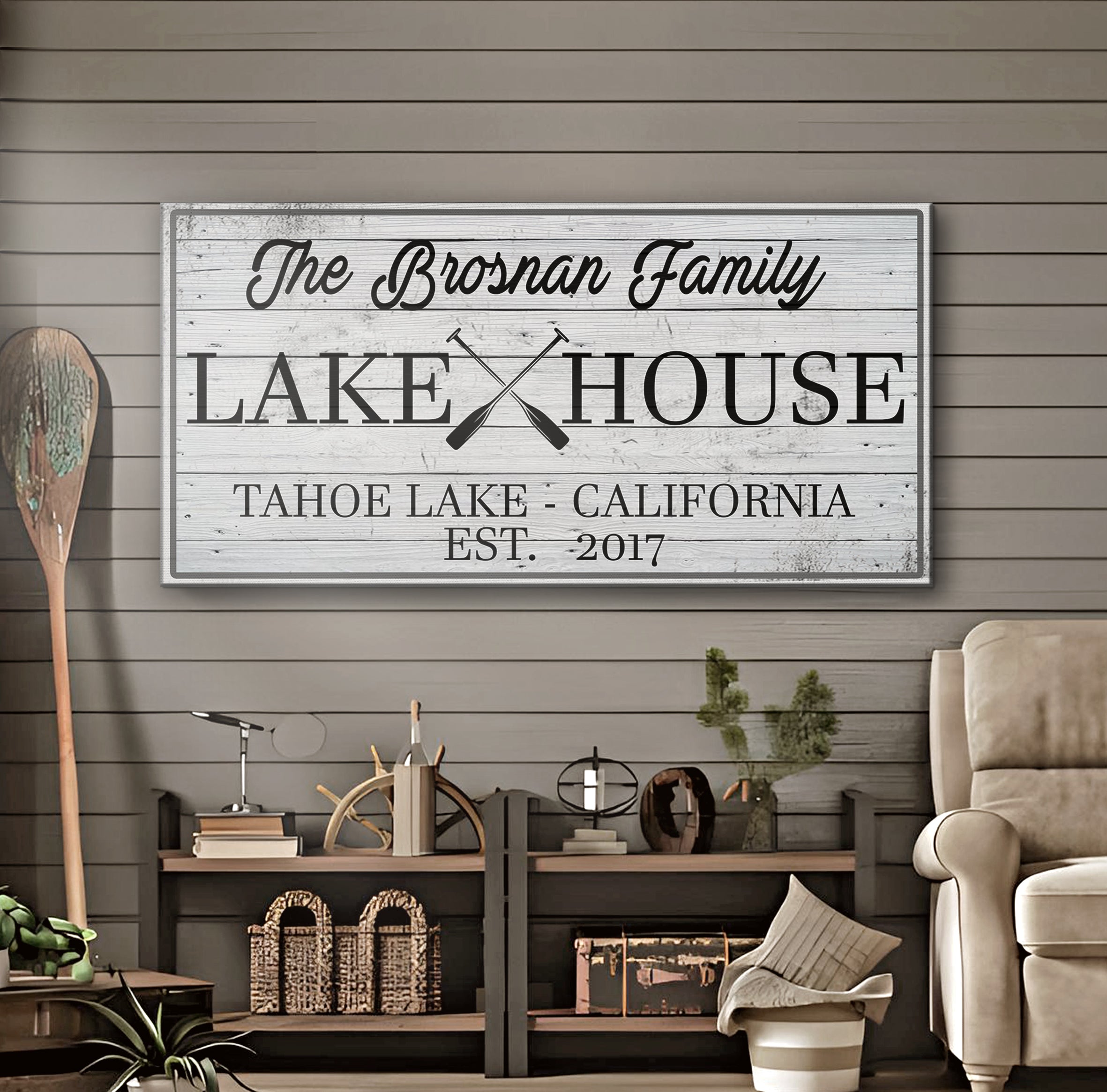 Family Lake House Paddle Sign Tailored Canvases