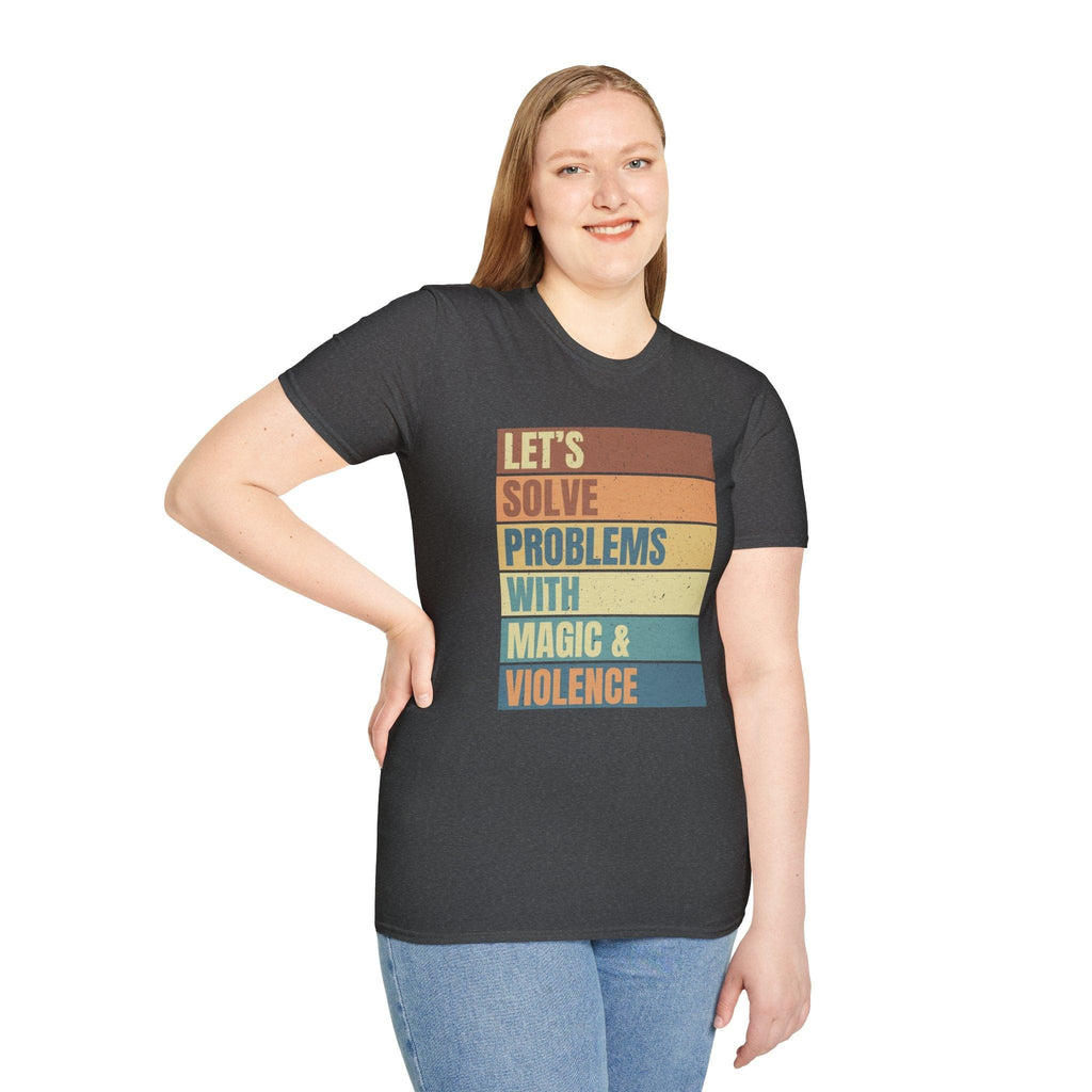 Let's Solve Problems With Magic & Violence Retro T-shirt Sunburst RPG
