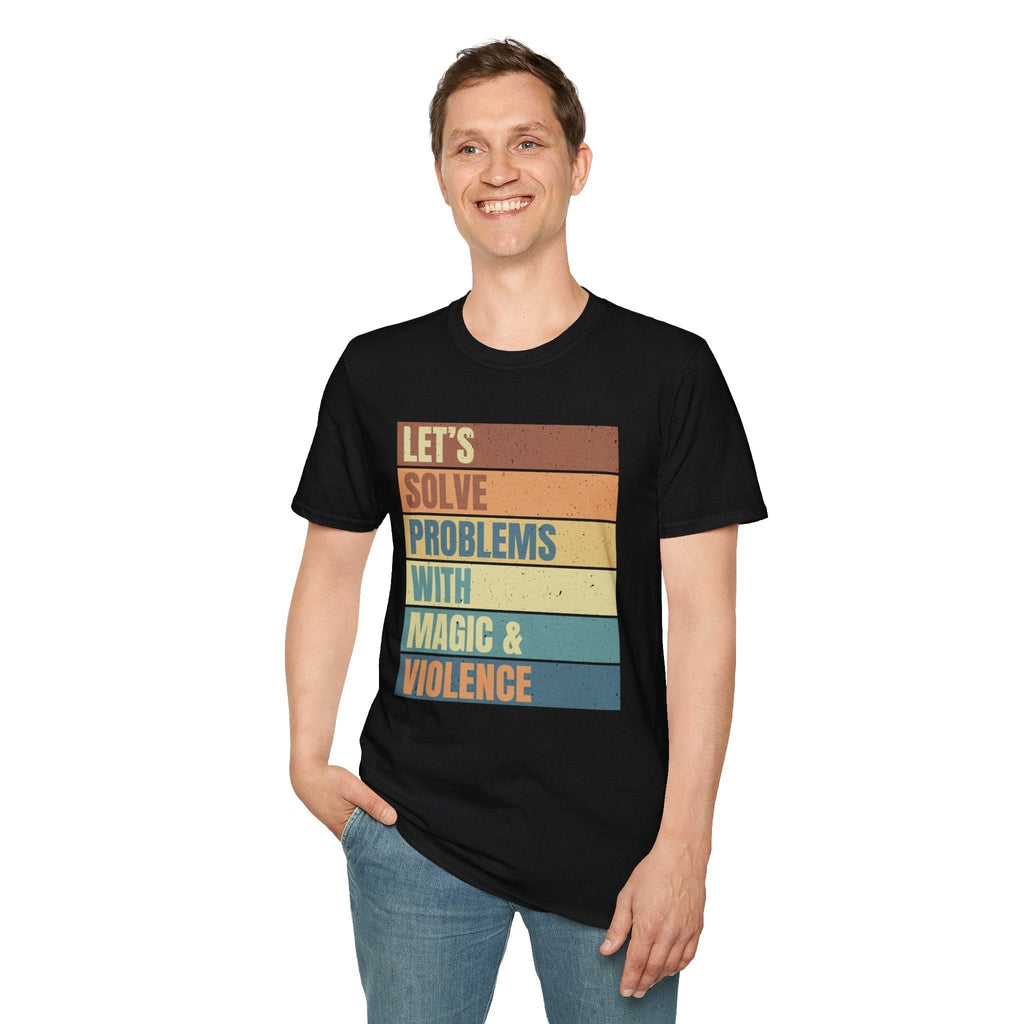 Let's Solve Problems With Magic & Violence Retro T-shirt Sunburst RPG