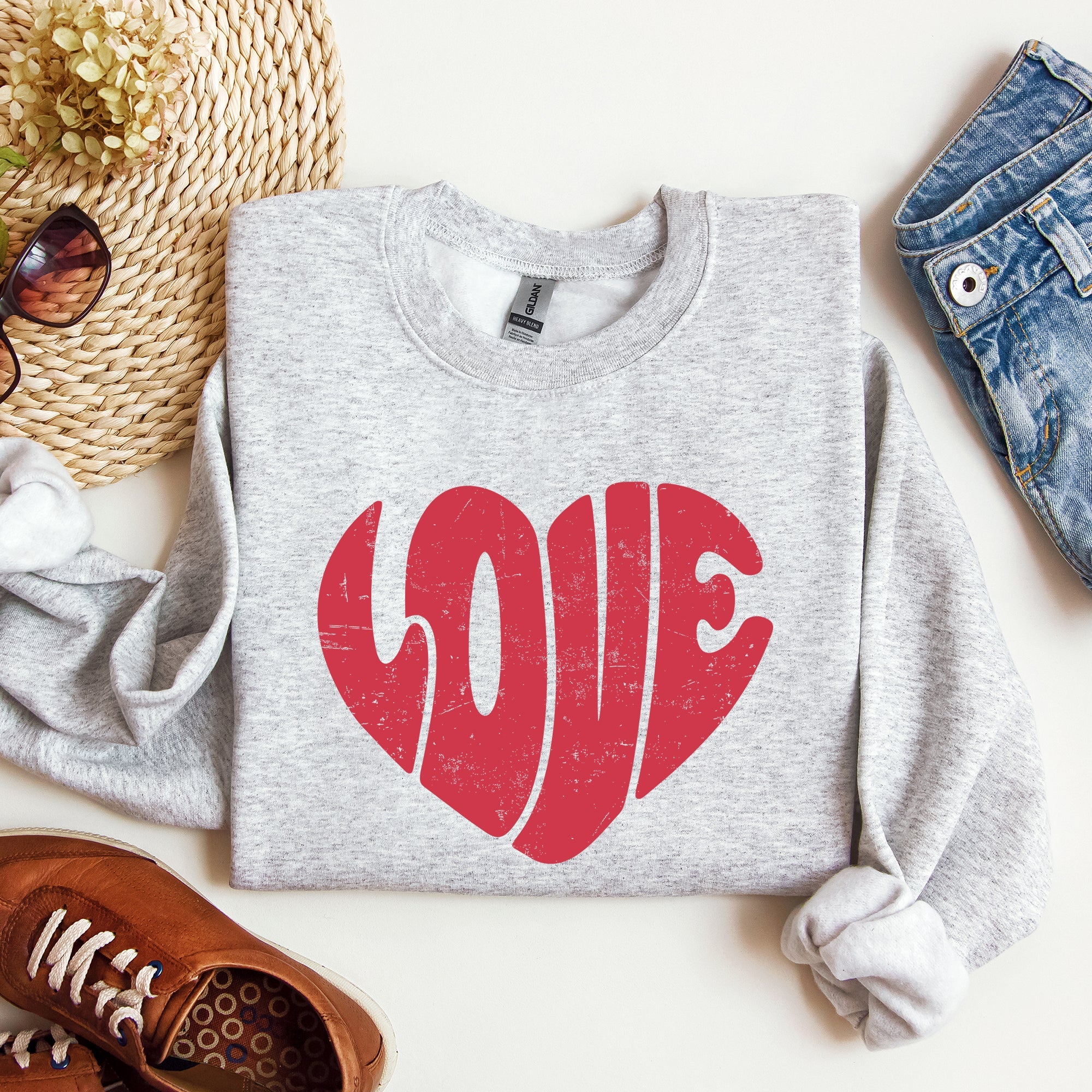 Retro Love Heart, Vintage, Sweatshirt, Valentine's Day Refinery No. 1