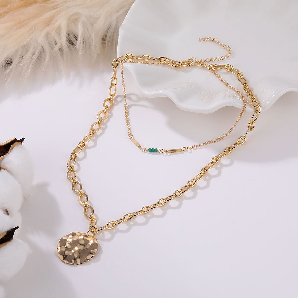 Vintage Double Layer Metal Disc Necklace(MAC211) Mariam's Collection