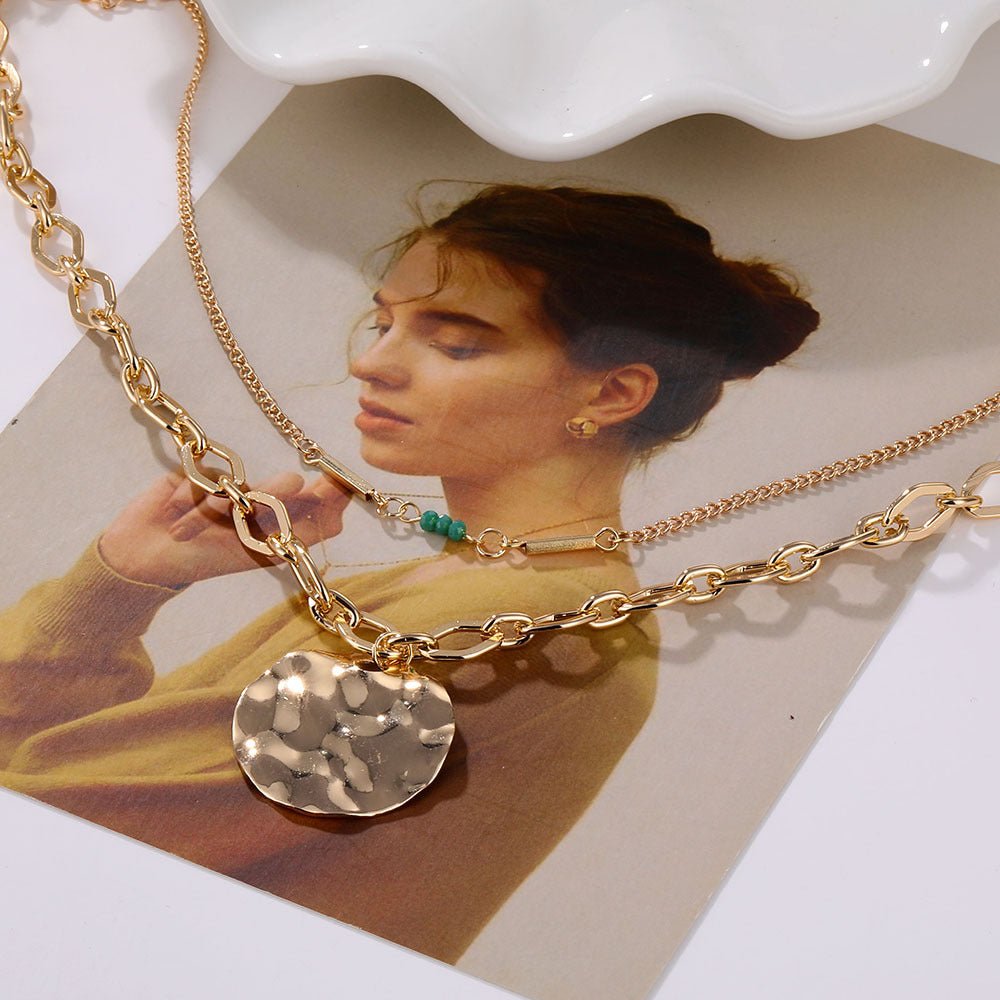 Vintage Double Layer Metal Disc Necklace(MAC211) Mariam's Collection