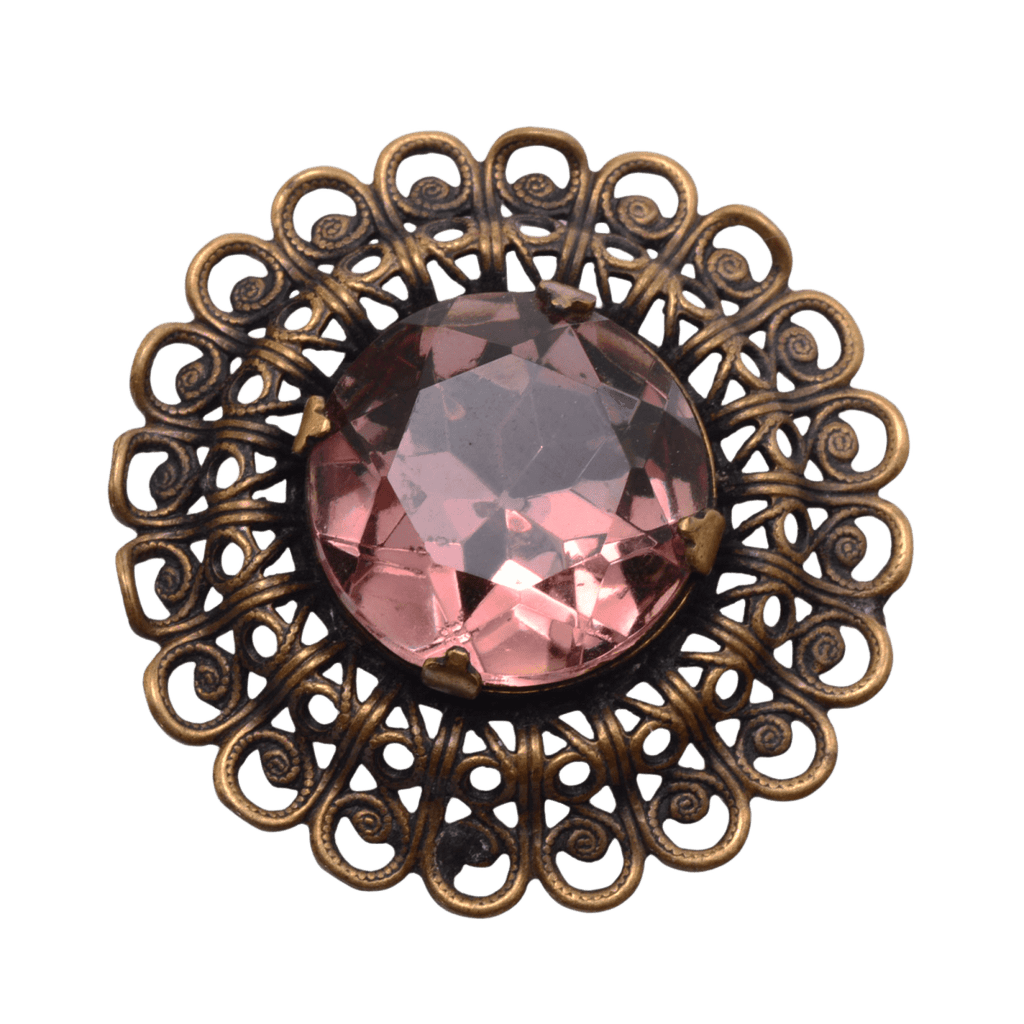 Vintage Rose Pink Glass Filigree Brooch 37mm - Antique Style Jewelry Component Continental Bead Suppliers