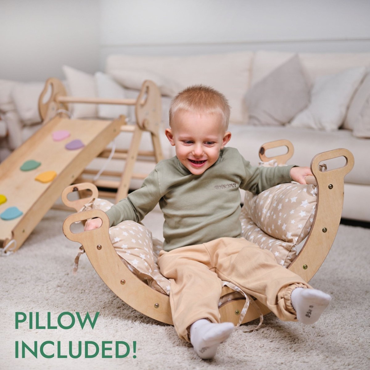 4in1 Montessori Climbing Set: Pikler Triangle, Arch, Slide Board, and Cushion for Toddlers (1–3 Years) Goodevas