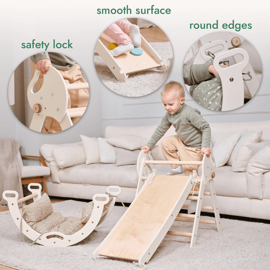 4in1 Montessori Climbing Set: Pikler Triangle, Arch, Slide Board, and Cushion for Toddlers (1–3 Years) Goodevas