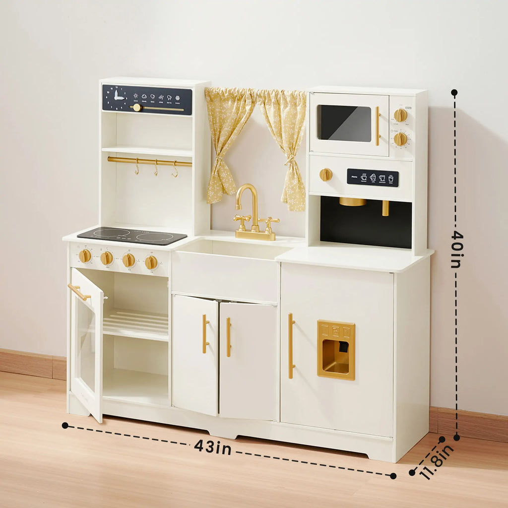 Tiny Land® Iconic Wooden Play Kitchen – Cream Pretend Cooking Set for Kids Tiny Land INC