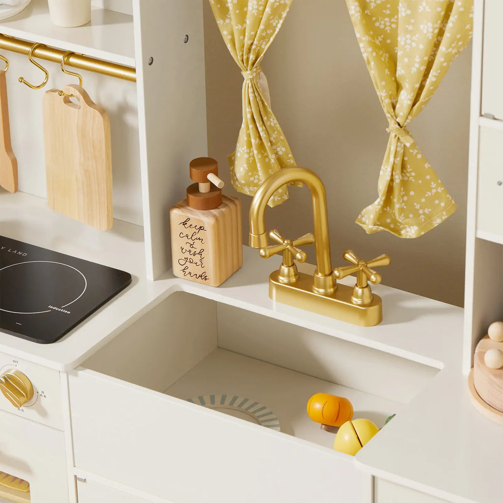 Tiny Land® Iconic Wooden Play Kitchen – Cream Pretend Cooking Set for Kids Tiny Land INC