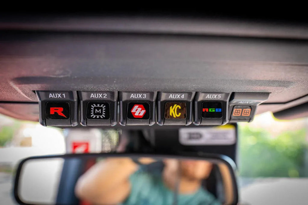Printed Series Auxiliary Switch Labels (Upfitter) - 2021+ Bronco / F-150 Tremor / F-150 Raptor / Ranger Tremor / 2023+ Super Duty / 25+ Bronco Sport StickerFab