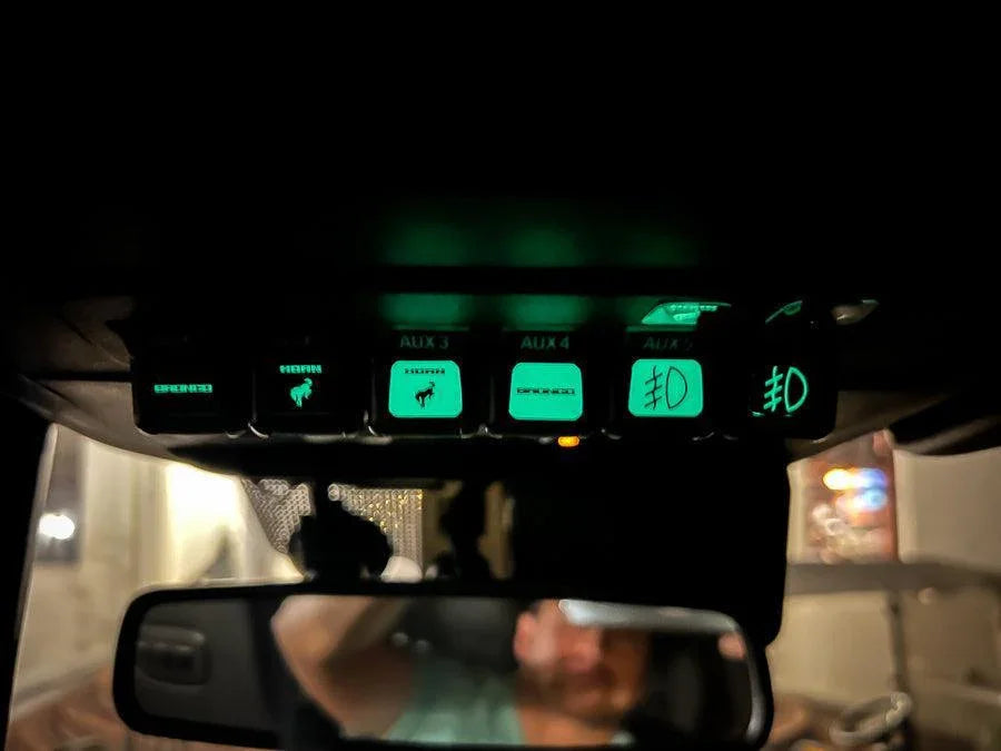 Printed Series Auxiliary Switch Labels (Upfitter) - 2021+ Bronco / F-150 Tremor / F-150 Raptor / Ranger Tremor / 2023+ Super Duty / 25+ Bronco Sport StickerFab