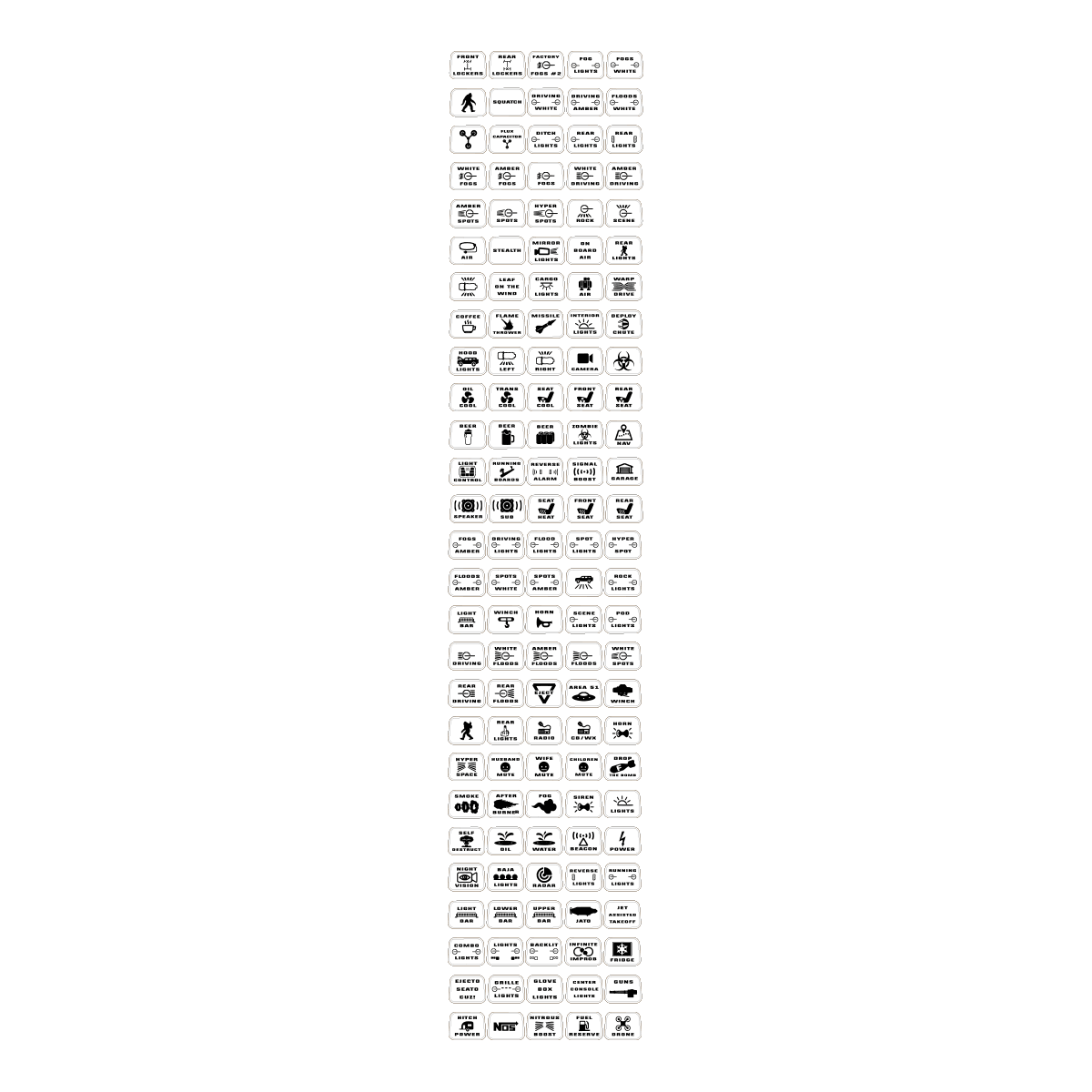 Printed Series Auxiliary Switch Labels (Upfitter) - 2021+ Bronco / F-150 Tremor / F-150 Raptor / Ranger Tremor / 2023+ Super Duty / 25+ Bronco Sport StickerFab