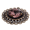 Vintage Rose Pink Glass Filigree Brooch 37mm - Antique Style Jewelry Component Continental Bead Suppliers