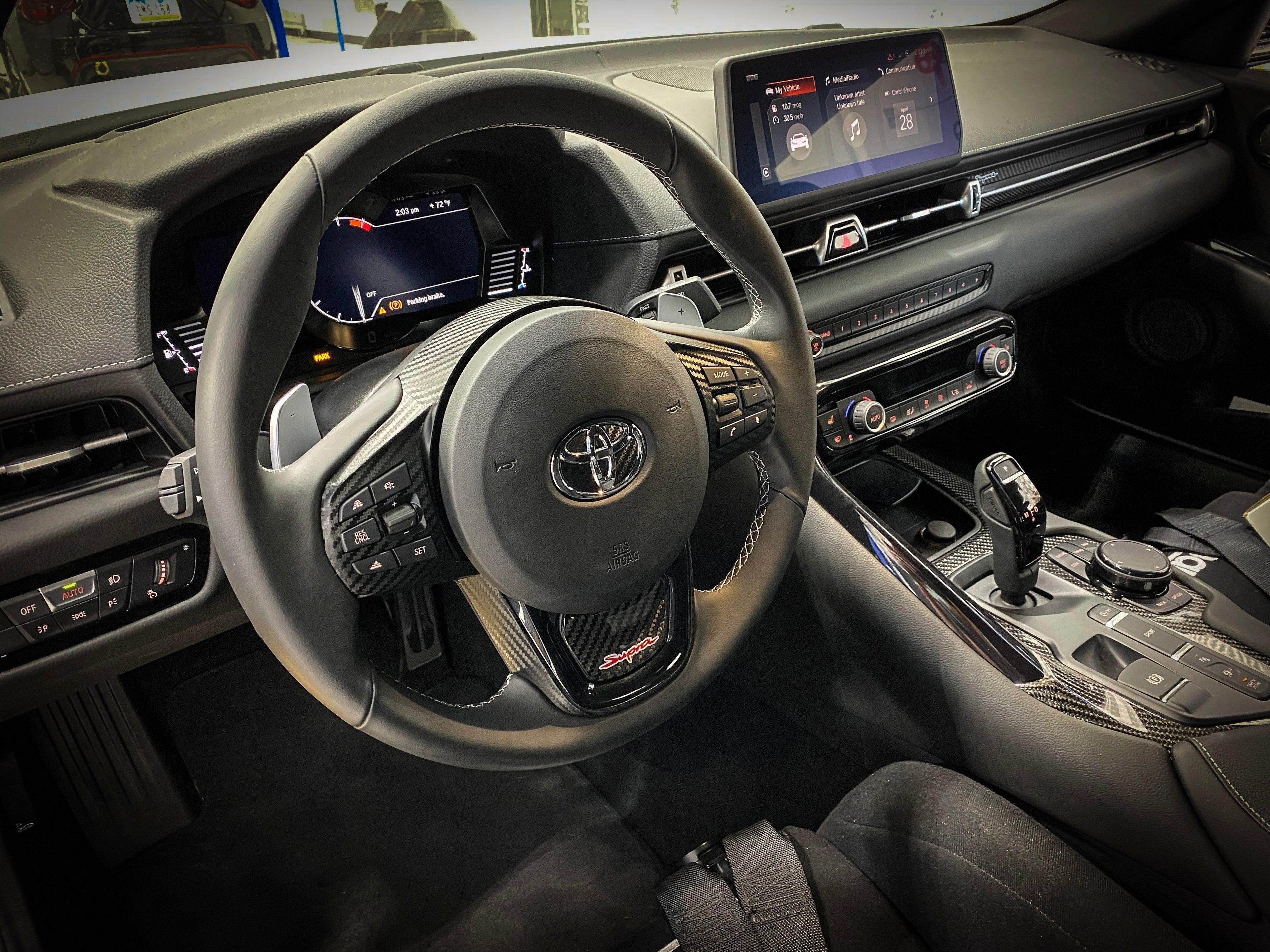 Real Carbon "Supra" Steering Wheel Trim Overlay (Lower) - 2020+ Supra StickerFab