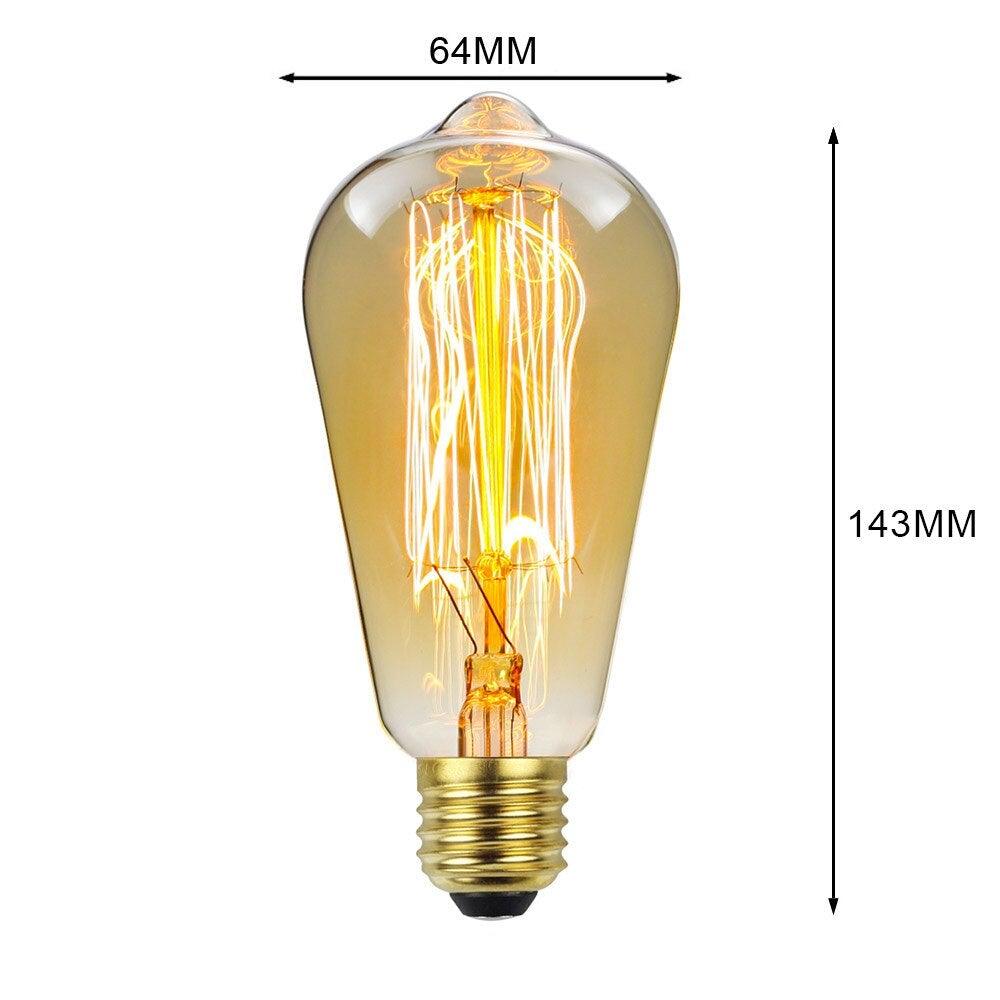 Retro Edison Light Bulb Filament Incandescent Ampoule Bulbs Antique Vintage Style Light Amber Warm Dimmable Vintage Edison Light Bulb For Table Lamp Restaurant Home Office Stevvex