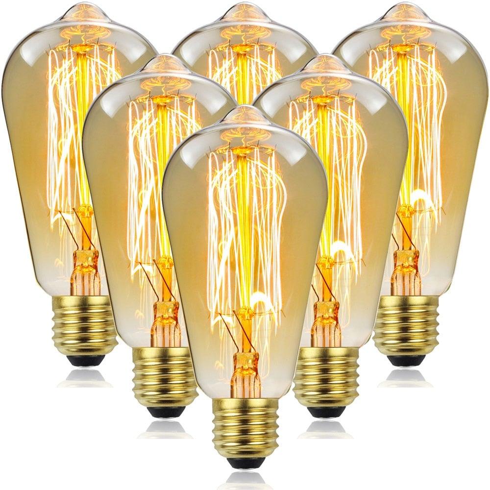 Retro Edison Light Bulb Filament Incandescent Ampoule Bulbs Antique Vintage Style Light Amber Warm Dimmable Vintage Edison Light Bulb For Table Lamp Restaurant Home Office Stevvex